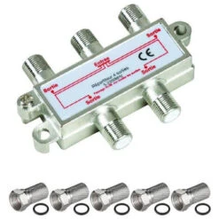 Pack REPARTITEUR ANTENNE TV Ou Sat 1 Entrée 4 Sorties 5-2300 MHz + 5 FICHES F Offert