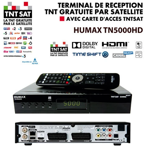 Récepteur Satellite TNT SAT, Enregistreur - HUMAX TN5000HD - Carte TNTSAT Incluse, Réception Des Chaînes TV & Radio Sur Satellite, TIME SHIFT, Lecture Des Fichiers Multimédia, Mode Réseau Ethernet 3 Récepteur Satellite TNT SAT, Enregistreur - HUMAX TN5000HD - Carte TNTSAT Incluse, Réception Des Chaînes TV & Radio Sur Satellite, TIME SHIFT, Lecture Des Fichiers Multimédia, Mode Réseau Ethernet