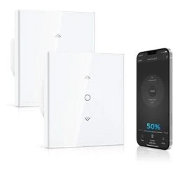 HIASDFLS 【Fonction Pourcentage】Interrupteur Volet Roulant Connecté, Commutateur Rideau Intelligent Alexa Google Home,Interrupteur Volet Roulant Wifi,Contrôle À Distance/Minuterie,Fil Neutre Requis 2P-